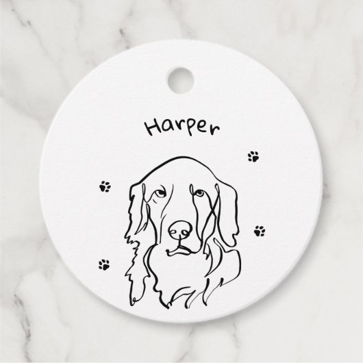 Maßgeschneiderte Golden Retriever Line Art Geschenkanhänger (Vorderseite)
