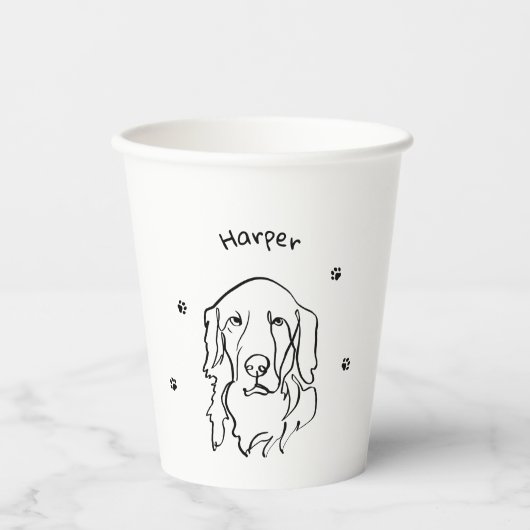 Maßgeschneiderte Golden Retriever Line Art Pappbecher (Vorderseite)
