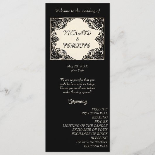 Maßgeschneiderte gotische Hochzeit Programm (Vorderseite)