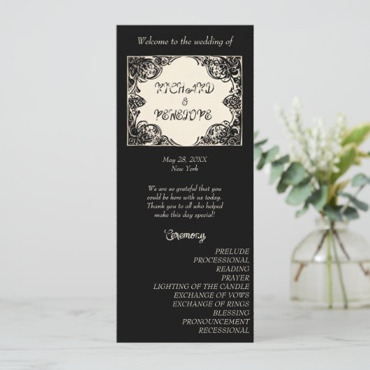 Maßgeschneiderte gotische Hochzeit Programm (Stehend Vorderseite)