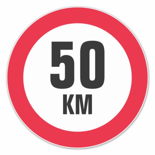 Maßgeschneiderte große max. 50 km Speed Limit Viny Aufkleber (Vorderseite)