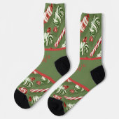 Maßgeschneiderte grüne Weihnachtscreme Socken (Linkes Detail)