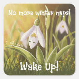 Maßgeschneiderte Handgezeichnete Snowdrop Blüte Quadratischer Aufkleber