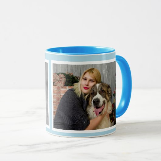 Maßgeschneiderte, hellblau 2-Foto-Collage Tasse (VorderseiteRechts)