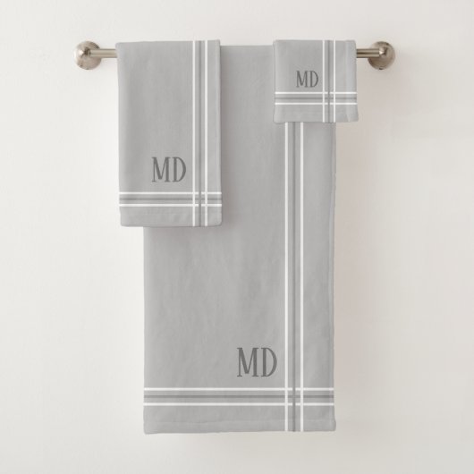 Maßgeschneiderte, hellgraue und weiße Streifen-Ini Badhandtuch Set (Insitu)