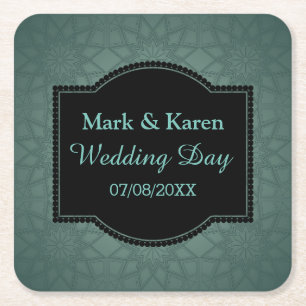 Maßgeschneiderte Hochzeit von Text mit geometrisch Rechteckiger Pappuntersetzer