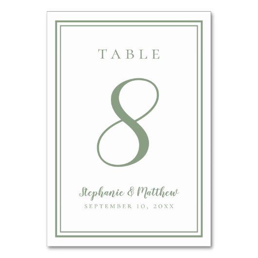 Maßgeschneiderte Hochzeitsfeier Tischnummer Dinner (Vorderseite)