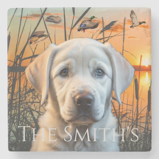 Maßgeschneiderte Hochzeitsgeschenke, Welpe mit wei Steinuntersetzer (Vorderseite)