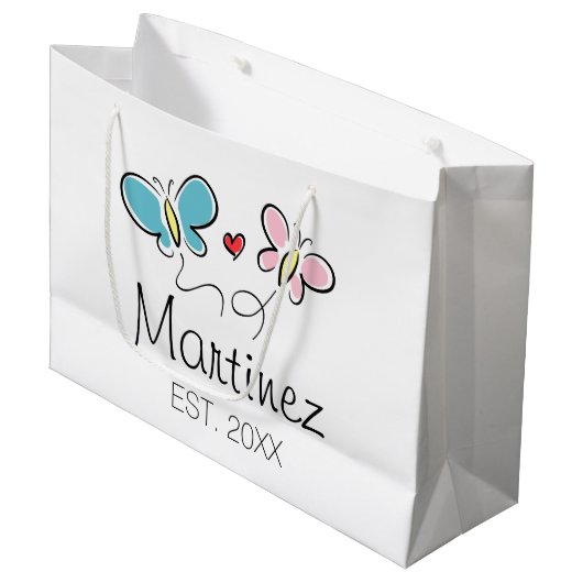 Maßgeschneiderte Hochzeitsgeschenktasche für Braut Große Geschenktüte (Vorderseite Schrägansicht)