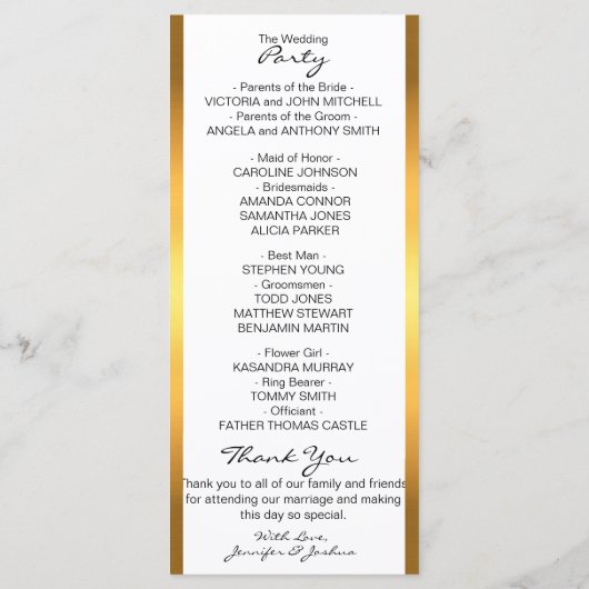 Maßgeschneiderte Hochzeitsprogramme für Goldfolien Programm (Rückseite)