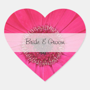 Maßgeschneiderte Hochzeitsticker - Rosa Gerbera Herz-Aufkleber