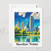 Maßgeschneiderte Houston Texas Skyline-Wasserfarbe Postkarte (Vorne/Hinten)