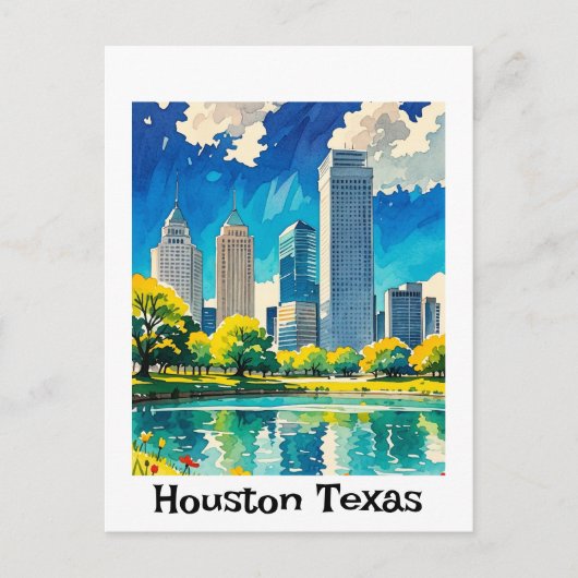 Maßgeschneiderte Houston Texas Skyline-Wasserfarbe Postkarte (Vorderseite)
