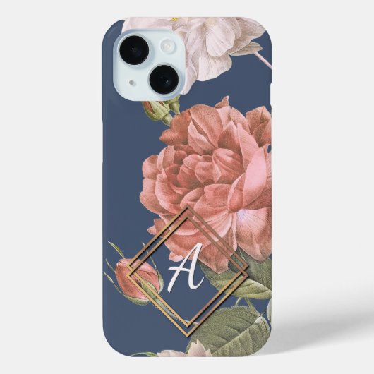 Maßgeschneiderte Hübsche Rose Blumenmuster-Goldrah Case-Mate iPhone Hülle (Rückseite)
