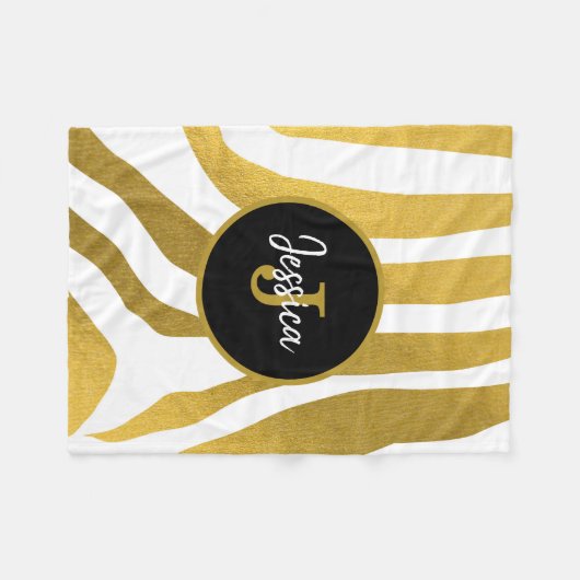 Maßgeschneiderte Imitate Gold Zebra Print Stripes Fleecedecke (Vorderseite (Horizontal))