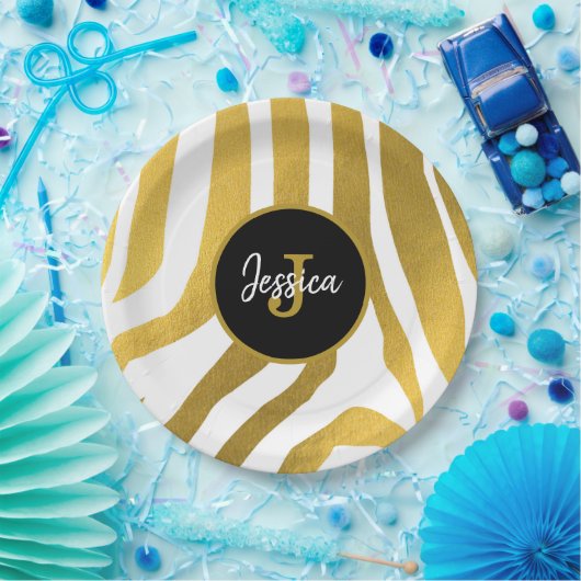 Maßgeschneiderte Imitate Gold Zebra Print Stripes  Pappteller (Party)