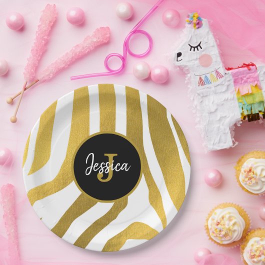 Maßgeschneiderte Imitate Gold Zebra Print Stripes  Pappteller (Party)