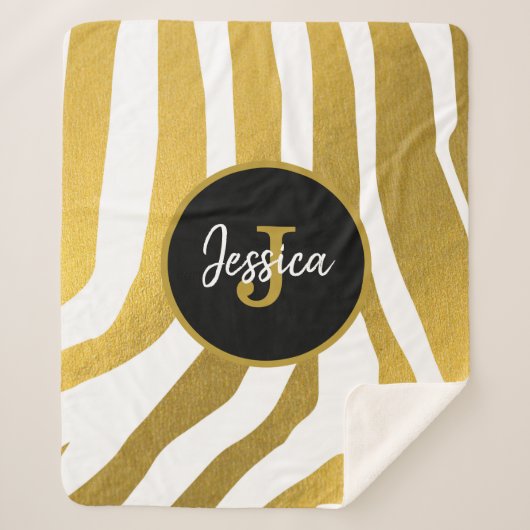Maßgeschneiderte Imitate Gold Zebra Print Stripes Sherpadecke (Vorderseite)