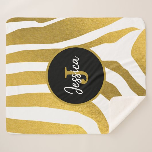 Maßgeschneiderte Imitate Gold Zebra Print Stripes Sherpadecke (Vorderseite (Horizontal))