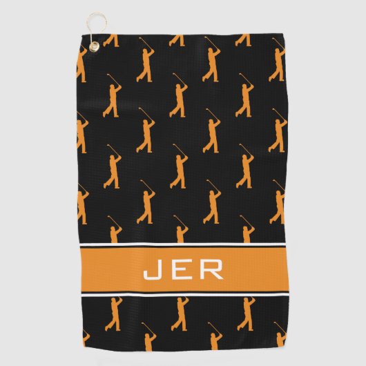 Maßgeschneiderte Initialen Golfer-Schwarzes Muster Golfhandtuch (Vorderseite)