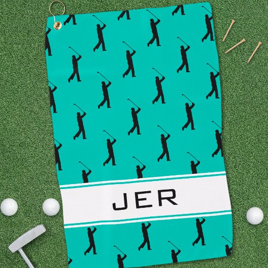 Maßgeschneiderte Initials Golfer Muster Grün Schwa Golfhandtuch