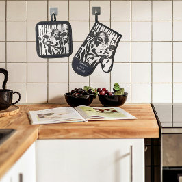 Maßgeschneiderte Jersey Cow Ofenhandschuh & Topflappen-Set