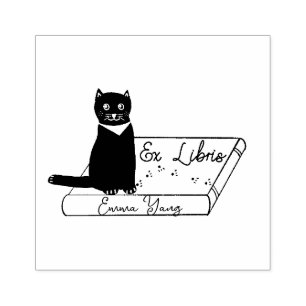 Maßgeschneiderte Katze auf Buch Ex Libris Wood Art Gummistempel