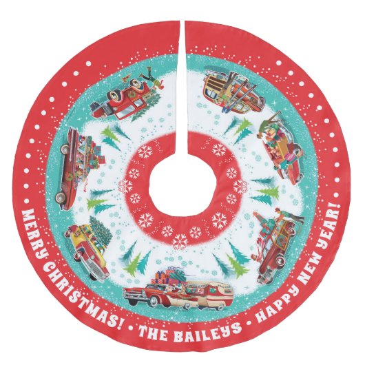 Maßgeschneiderte klassische Autos Polyester Weihnachtsbaumdecke (Vorderseite)