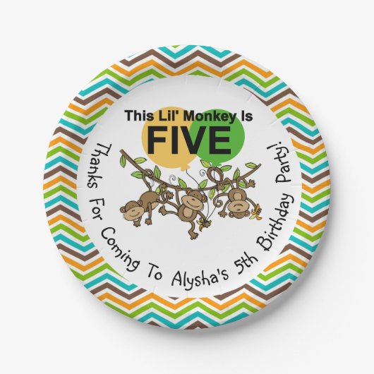 Maßgeschneiderte Kleine Affen 5th Birthday Paper T Pappteller (Vorderseite)