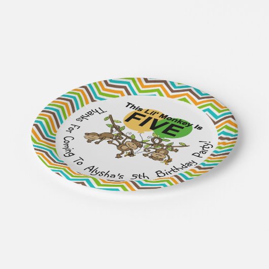 Maßgeschneiderte Kleine Affen 5th Birthday Paper T Pappteller (Schrägansicht)