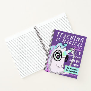 Maßgeschneiderte Lehrerin Unicorn Lila Magazine Notizblock