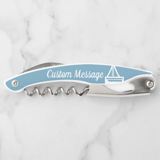 Maßgeschneiderte Light Blue & White Sailboat-Schra Kellnermesser (Rückseite)