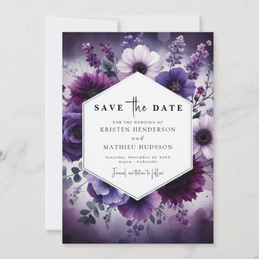 Maßgeschneiderte Lila Blumenhochzeit Save The Date (Vorderseite)