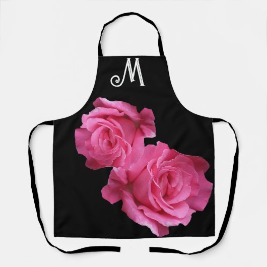 Maßgeschneiderte M Monogramm hübsch rosa Rosa Blüt Schürze (Vorderseite)
