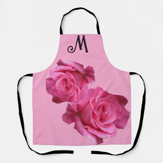 Maßgeschneiderte M Monogramm hübsch rosa Rosa Blüt Schürze (Vorderseite)