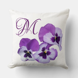 Maßgeschneiderte M Monogramm hübsche lila Pansiflo Kissen