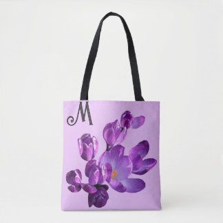 Maßgeschneiderte M monogramm violette Blüten boho Tasche