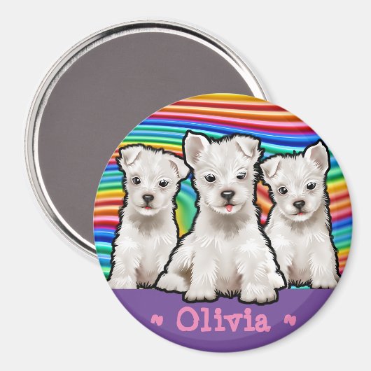 Maßgeschneiderte Magnet Rainbow Welpen. (Vorderseite/Rückseite)