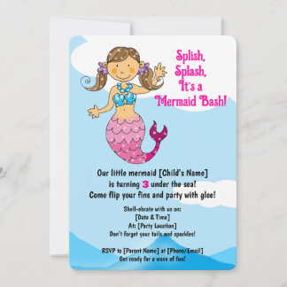 Maßgeschneiderte Mermaid Birthday Design Braun Haa Einladung