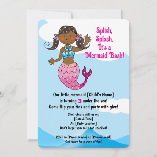 Maßgeschneiderte Mermaid Geburtstagsdesign Dunkle  Einladung (Vorderseite)