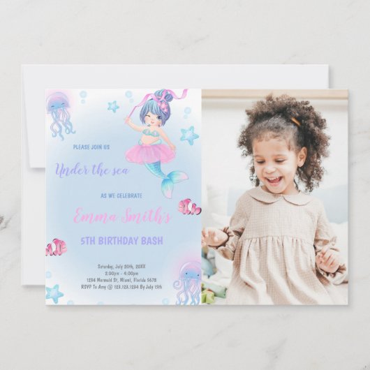 Maßgeschneiderte Mermaid-Party Einladung für Kinde (Vorderseite)