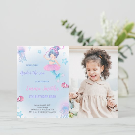 Maßgeschneiderte Mermaid-Party Einladung für Kinde (Stehend Vorderseite)