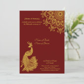 Maßgeschneiderte Metallic Gold Dunkelrot Mehendi I Einladung (Stehend Vorderseite)