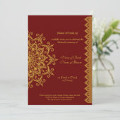 Maßgeschneiderte Metallic Gold Dunkelrot Mehendi I Einladung (Stehend Vorderseite)