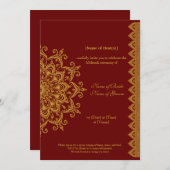 Maßgeschneiderte Metallic Gold Dunkelrot Mehendi I Einladung (Vorne/Hinten)