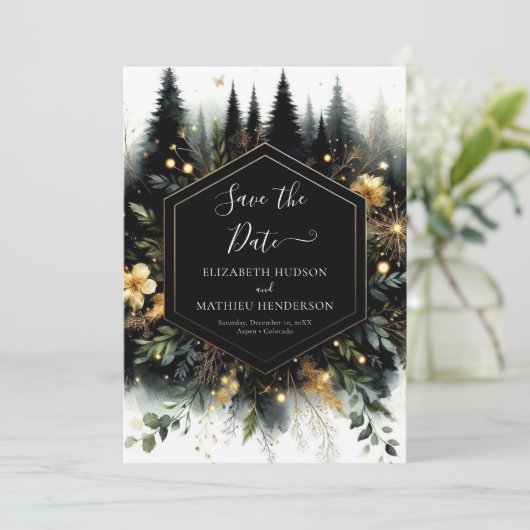 Maßgeschneiderte Minimalistisch verzauberte Waldho Save The Date (Stehend Vorderseite)