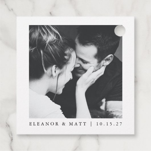 Maßgeschneiderte Minimalistische Schwarz-weiße Paa Geschenkanhänger (Rückseite)