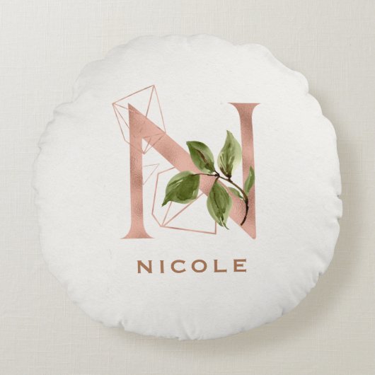 Maßgeschneiderte Mit Monogramm Rose Gold Floral In Rundes Kissen (Vorderseite)