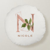 Maßgeschneiderte Mit Monogramm Rose Gold Floral In Rundes Kissen (Rückseite)