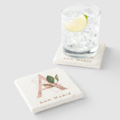 Maßgeschneiderte Mit Monogramm Rose Gold Floral In Steinuntersetzer (Seitenansicht)